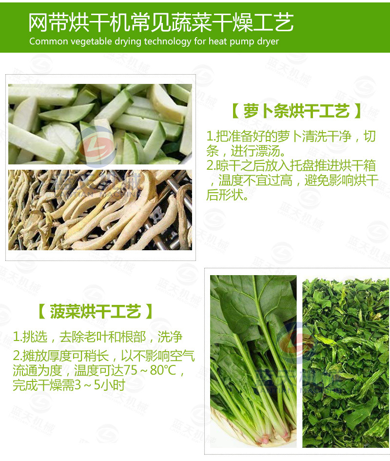 蘿卜條網(wǎng)帶烘干機(jī)常見烘干工藝