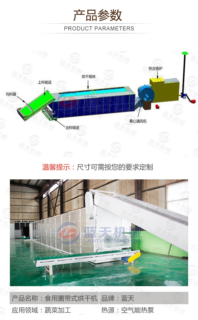 食用菌網(wǎng)帶烘干機產(chǎn)品參數(shù)