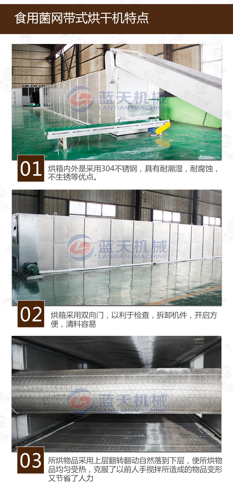 食用菌網(wǎng)帶烘干機特點