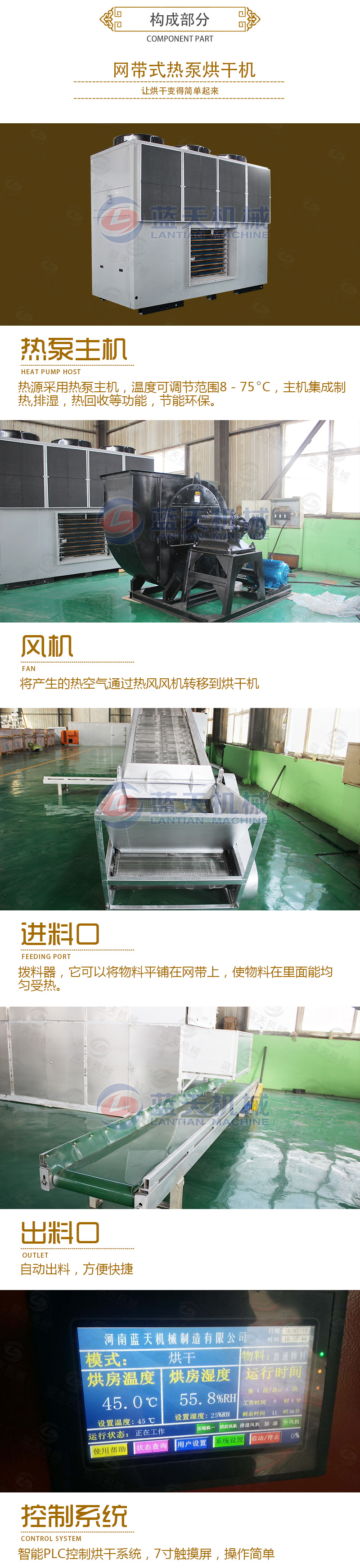 金銀花網(wǎng)帶式烘干機構(gòu)成部分